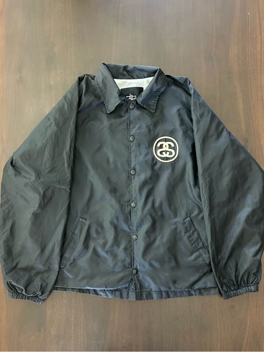 Stussy Black Windbreaker Jacket with White Logo